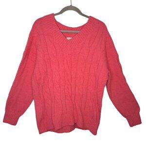 Lucky Brand Pink V Neck Drop Shoulder Pullover Sweater Size Large